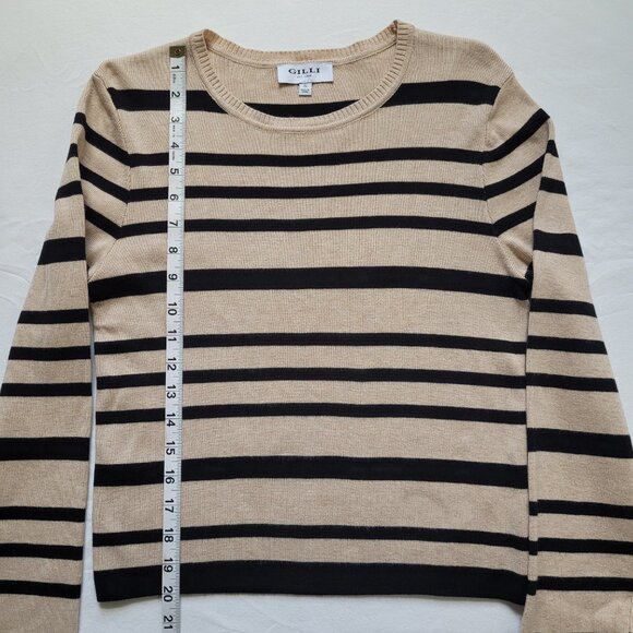 Striped Long Sleeve Sweater Crewneck Tan & Black Gilli Small Old Money Preppy - Picture 6 of 9